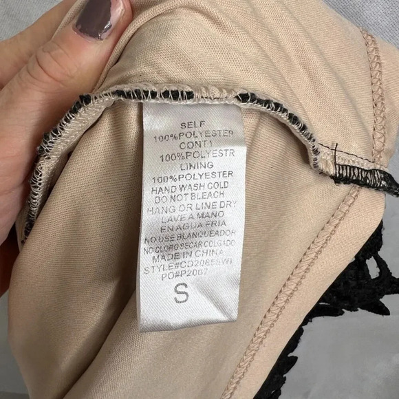 Windsor Spaghetti Strap Black Lace over Nude Mini Cocktail Dance Dress Sz SM - Picture 9 of 10